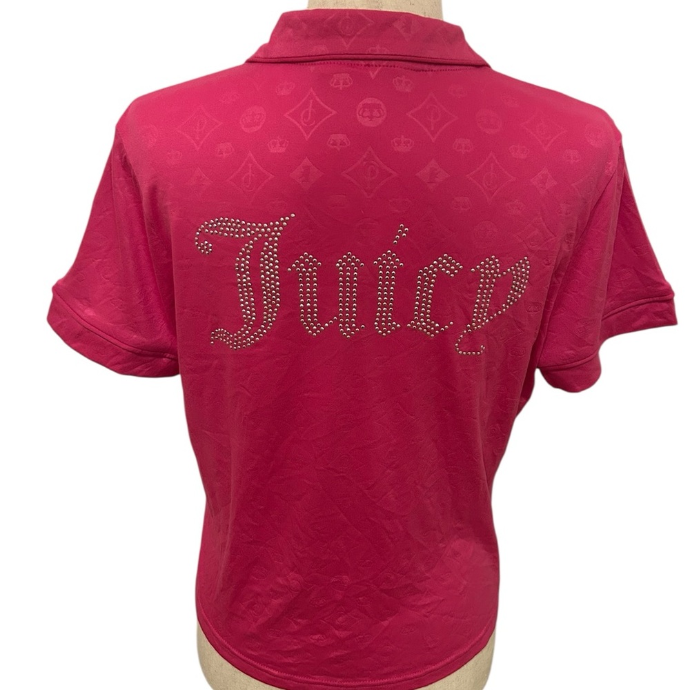 JUICY COUTURE Monogram Lounge Top‎ S Pink Button Front Rhinestone Script NWOT